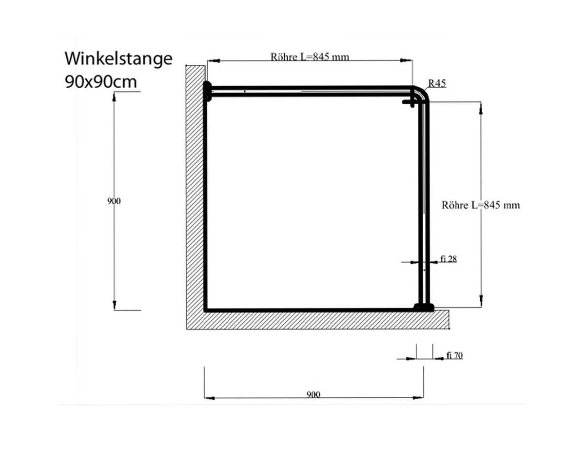 Ekershop Winkelstange Extra Dick! Alu Chrom Matt Eloxiert 2er Duschvorhangstange 90x90 cm - Bild 2