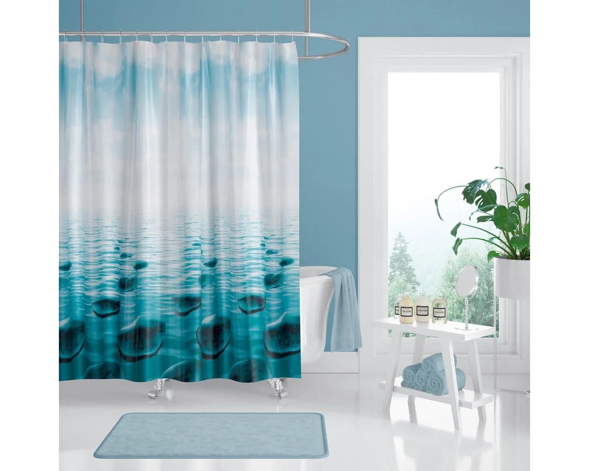 Ekershop Duschvorhang Dunkel Türkis Wasserabweisend Inkl. Ringe - Bild 5