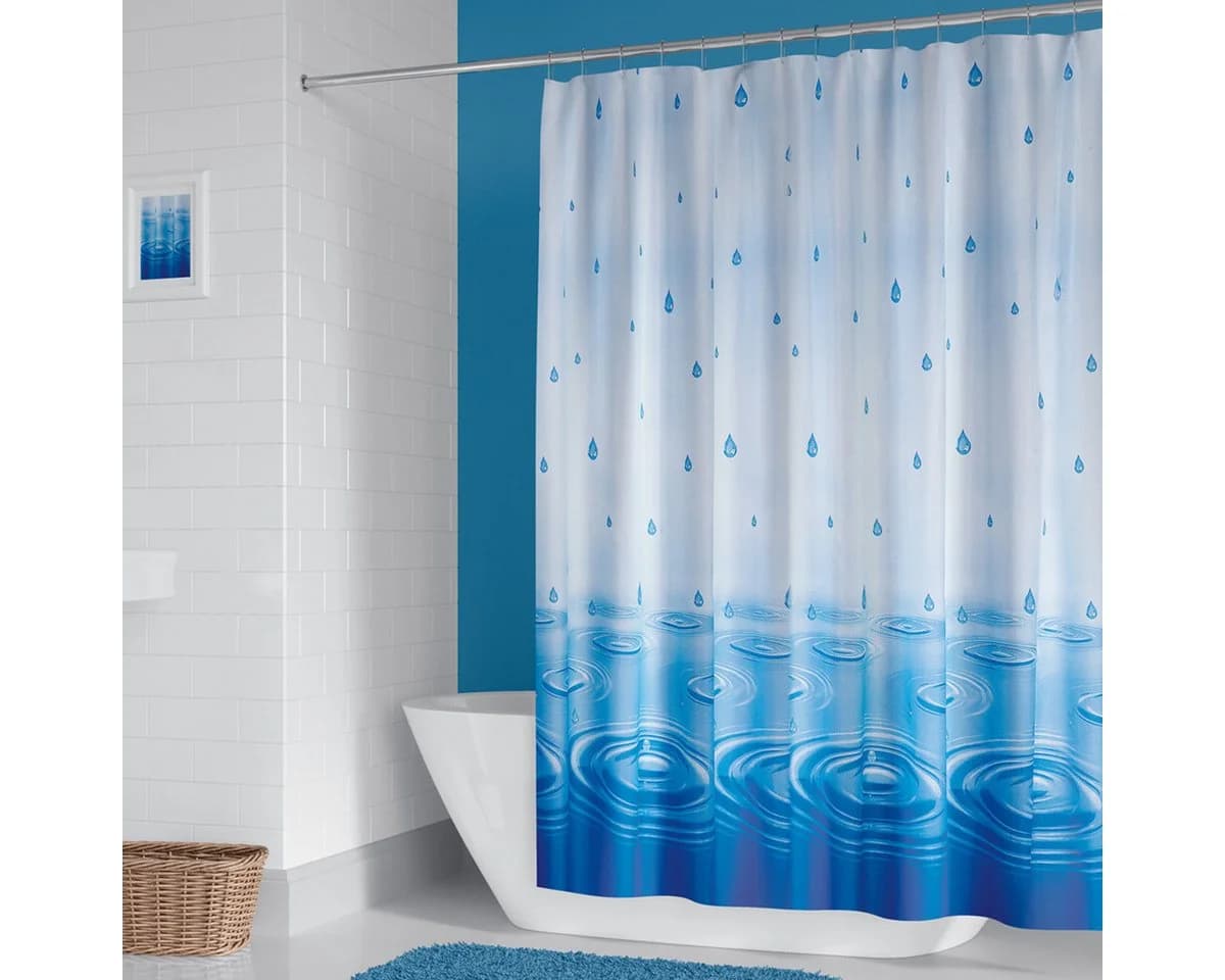 Ekershop Duschvorhang Textil Wassertropfen Blau Inklusive Ringe - Bild 5