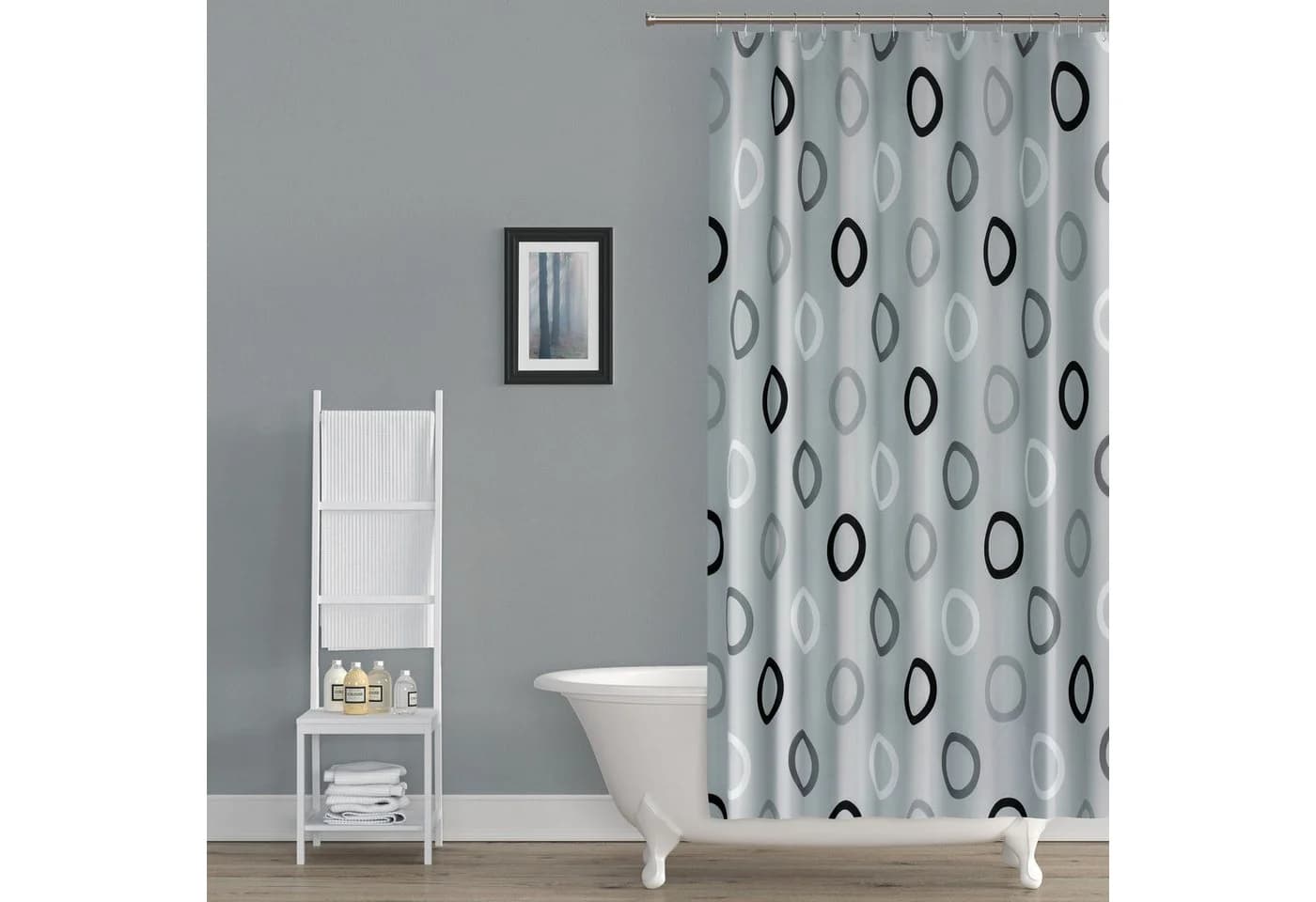Ekershop Duschvorhang Textil Grau mit Kreisen inkl. Ringe - Bild 4