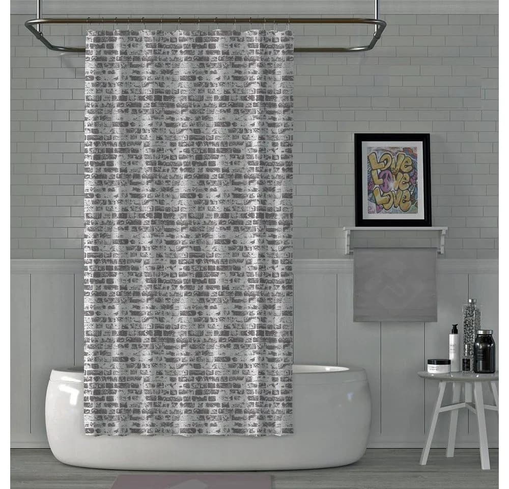 Ekershop Duschvorhang Textil Backsteinmauer 120x200 cm mit Ringen - Bild 5
