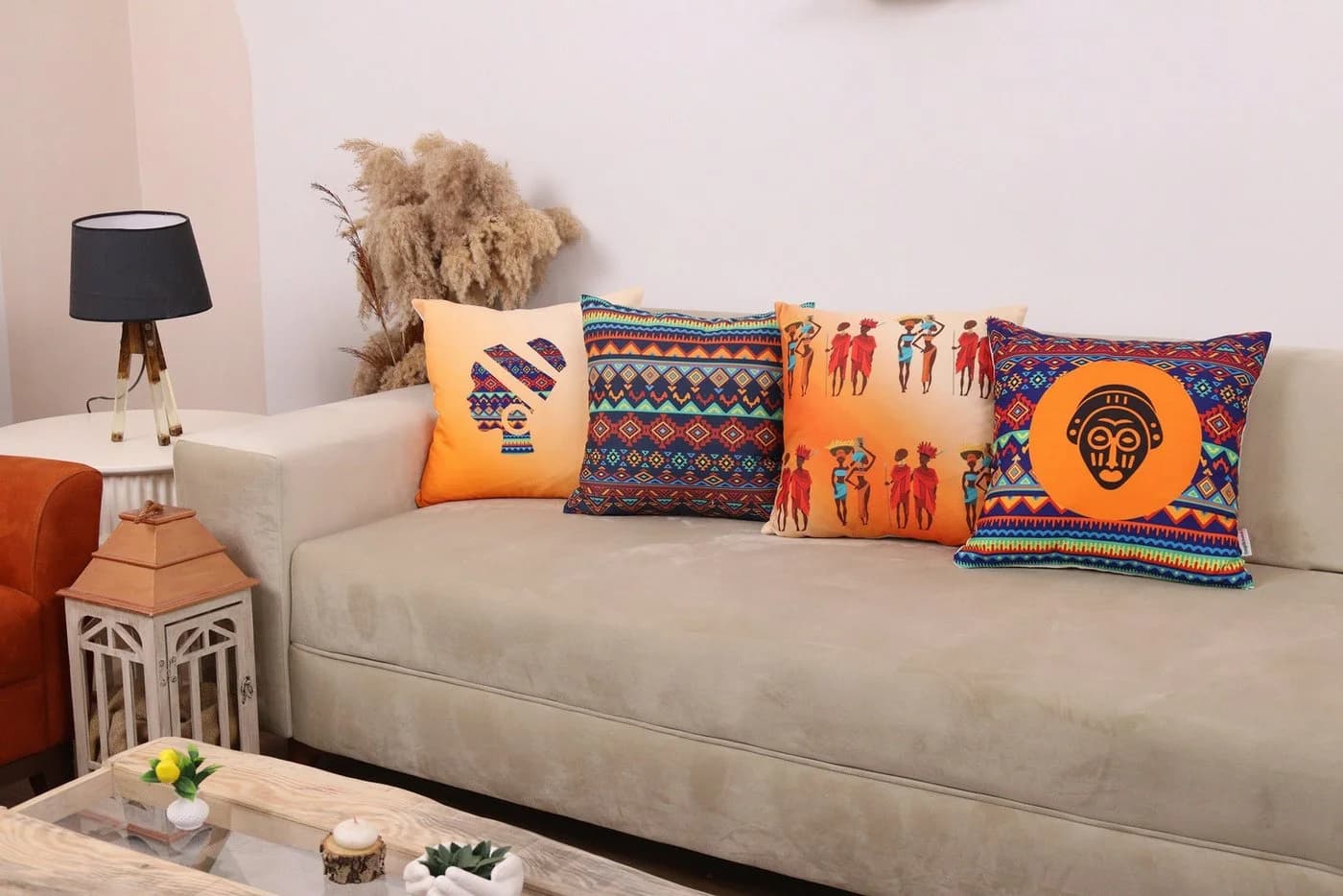 Ekershop Kissenhüllen 4er Set Afrika Style Bunt Orange Polyester