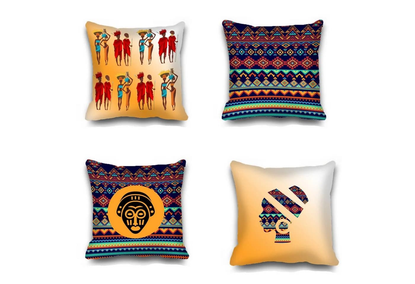 Ekershop Kissenhüllen 4er Set Afrika Style Bunt Orange Polyester - Bild 2