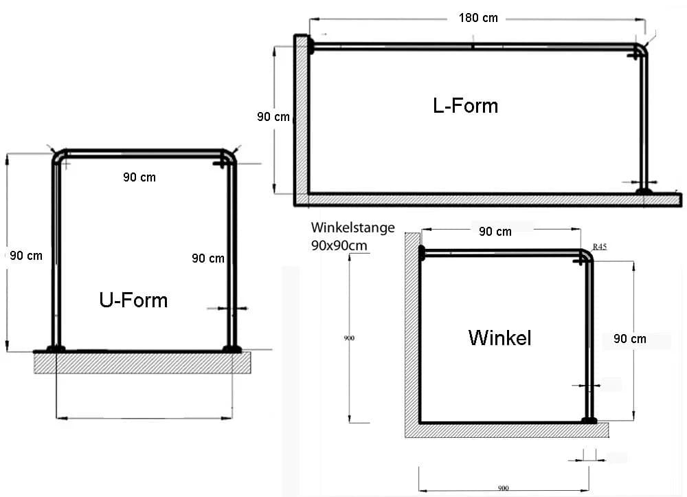 Ekershop Duschvorhangstange Weiß Metall L-Form U-Lösung inkl. Ringe - Bild 3