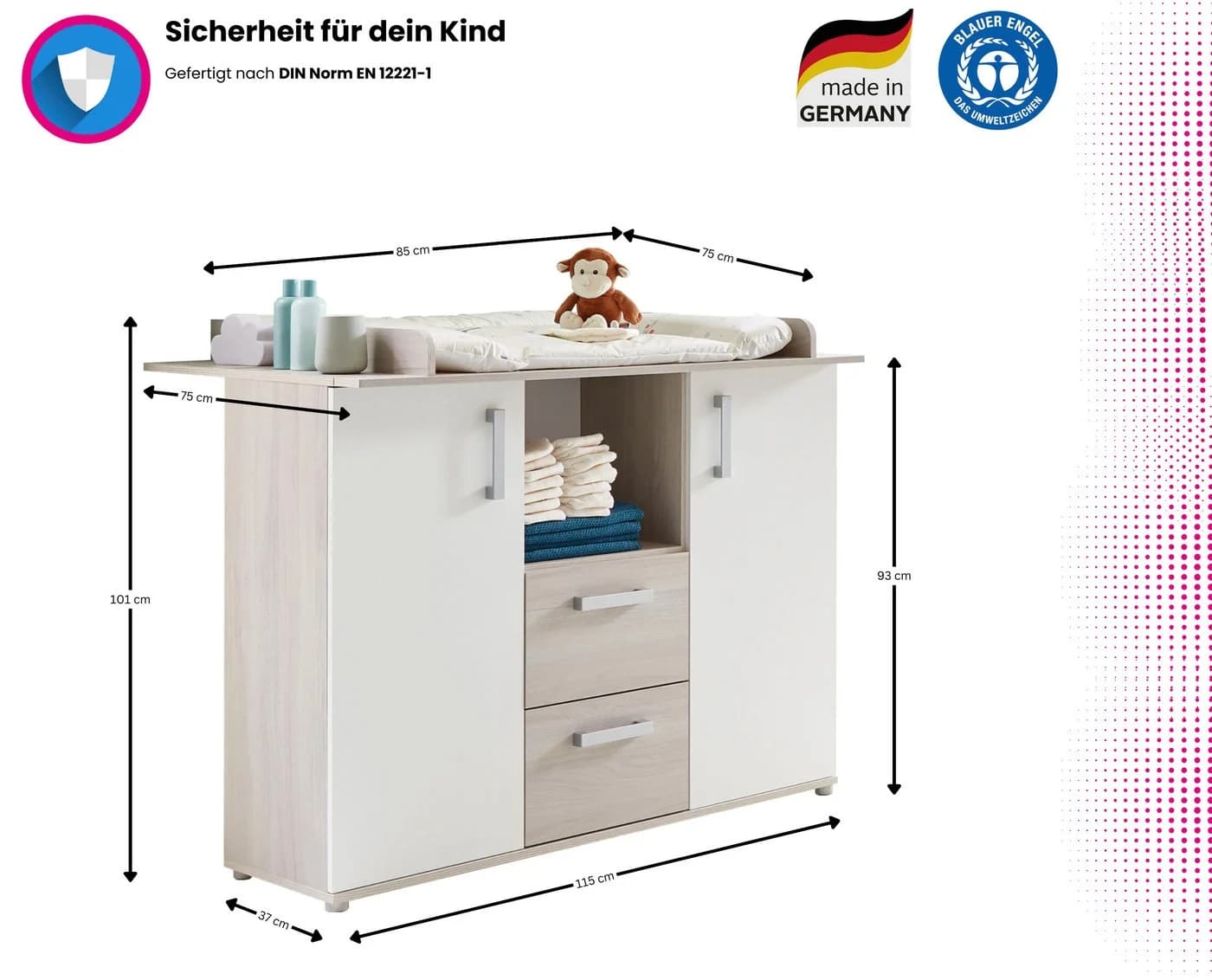 Home affaire Wickelkommode Geert Grau/Weiß Ulme Dekor - Bild 4