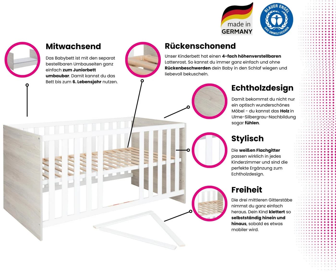 HOME AFFAIRE Babyzimmer-Komplettset Geert Grau/Weiß 4-teilig - Bild 4