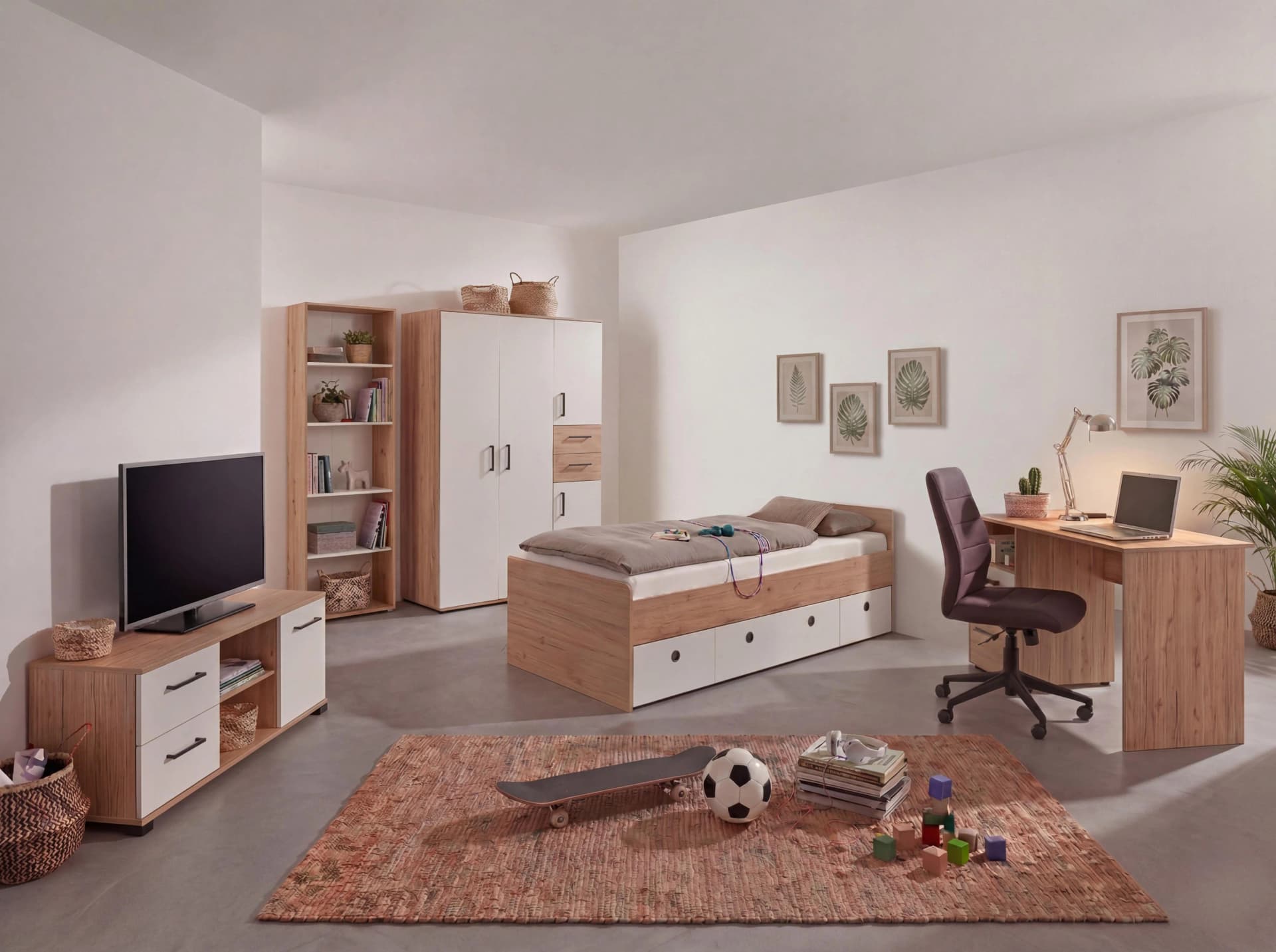 Arthur Berndt Jugendzimmer-Set Bente 5-teilig Weiß/Artisan Oak