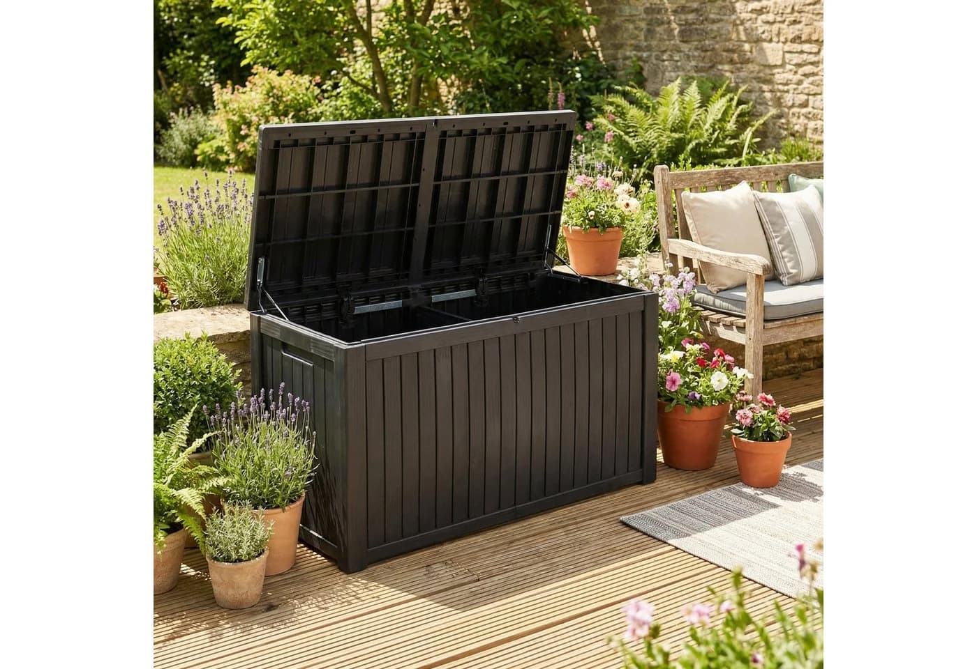 Koll Living Gartenbox Cedar 680L Grau Polypropylen Holzoptik - Bild 5