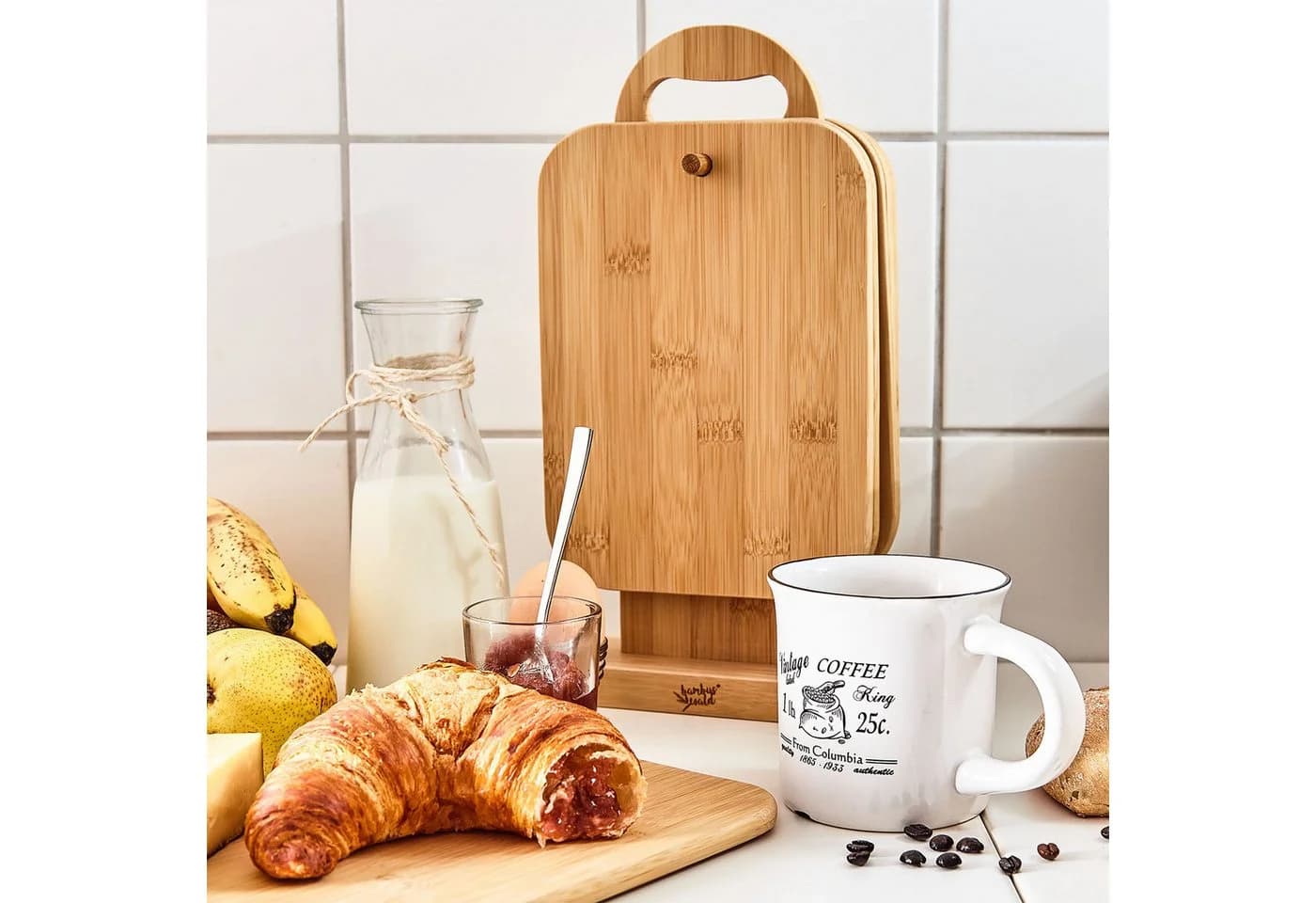 Klarstein Bambus-Frühstücksbrett 6er-Set mit Ständer
