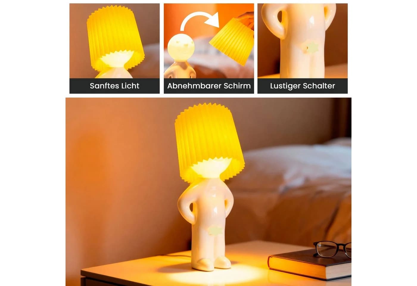 EAXUS LED Nachttischlampe Witzige LED Nachttischlampe Dekoleuchte Scherzgeschenk LED wechselbar Warmweiß Beleuchtetes Männchen mit Schniedel-Schalter - Bild 3