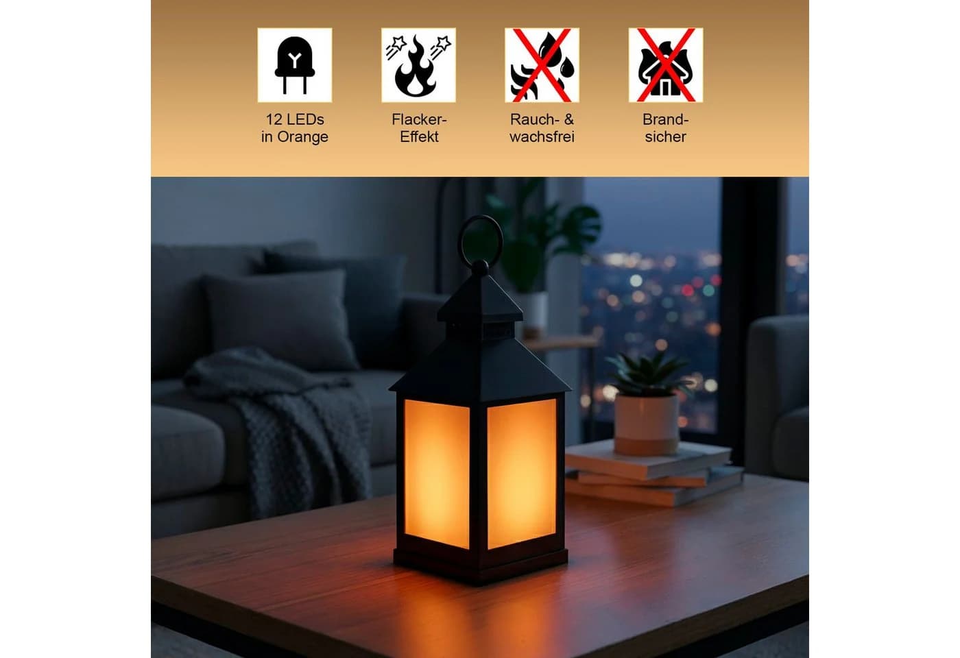 EAXUS LED Laterne mit Flammeneffekt Dunkelgrau Schwarz - Bild 3