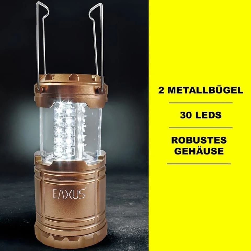 EAXUS Gartenleuchte 30 LED Campinglampe Kupfer Batteriebetrieben Ausziehbar