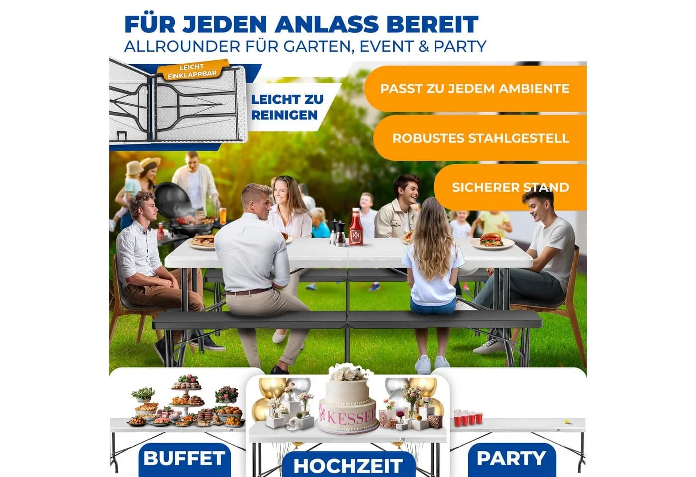 KESSER Klapp-Tisch Weiß Kunststoff Stahl - Bild 3