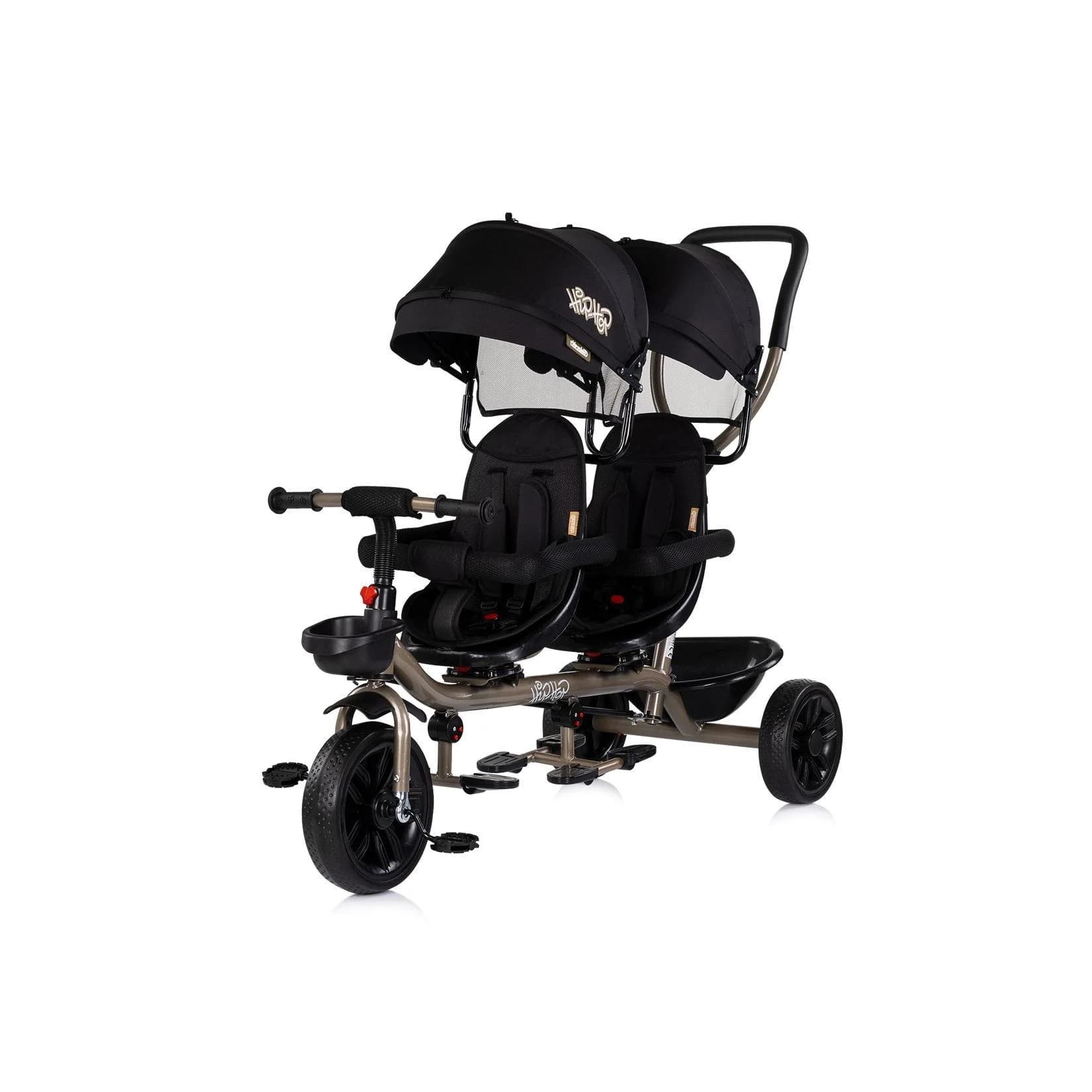 Babyshoppen Geschwisterdreirad Hip Hop Schwarz 360° Sitze