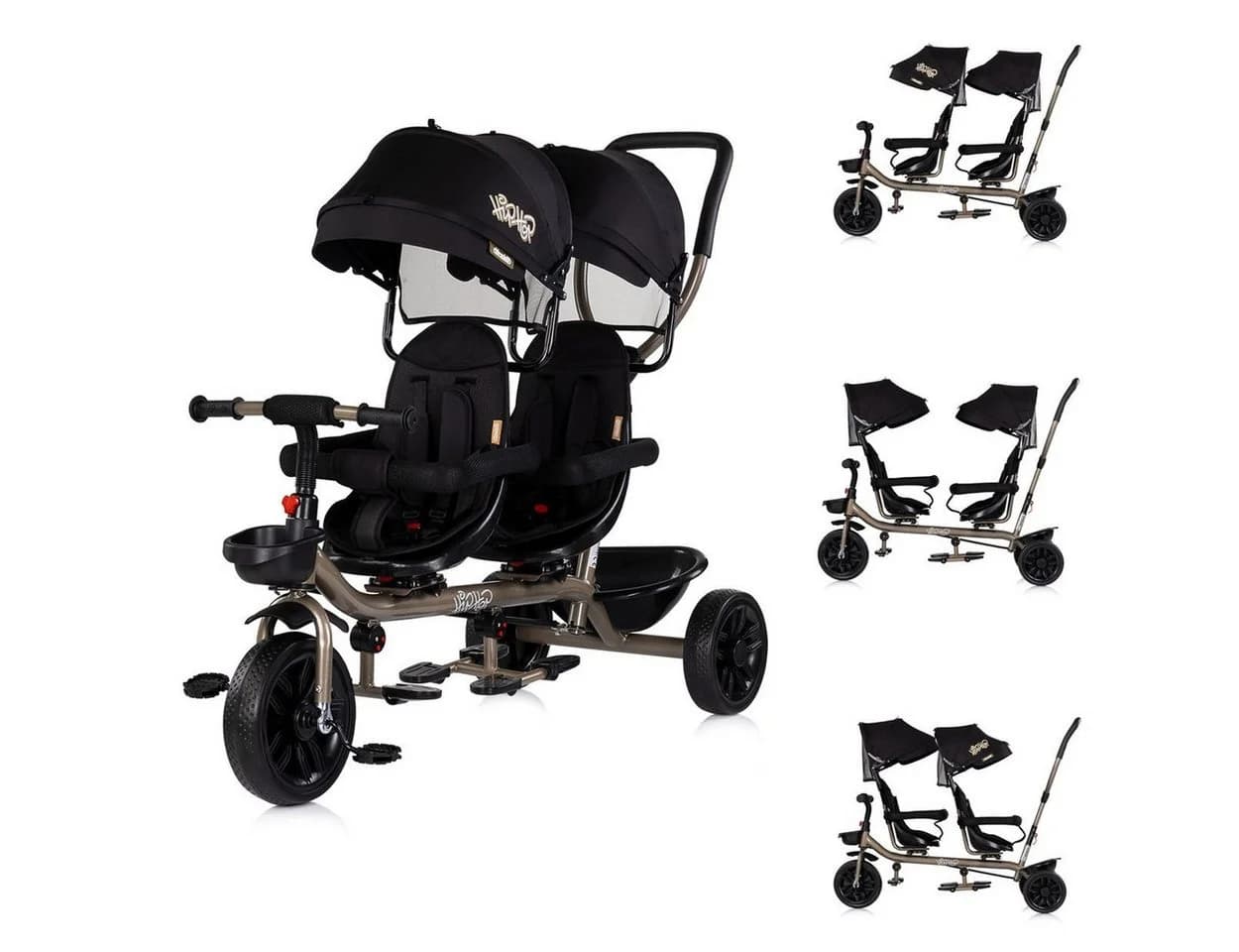 Babyshoppen Geschwisterdreirad Hip Hop Schwarz 360° Sitze - Bild 3