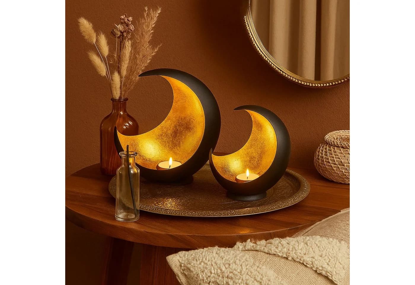 Marrakesch Orient Teelichthalter 2er Set Vintage Garten Moon Gold/Schwarz