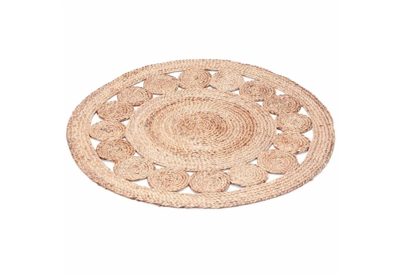Marrakesch Jute Teppich Rund Jemina Natur Beige 90 cm Handarbeit