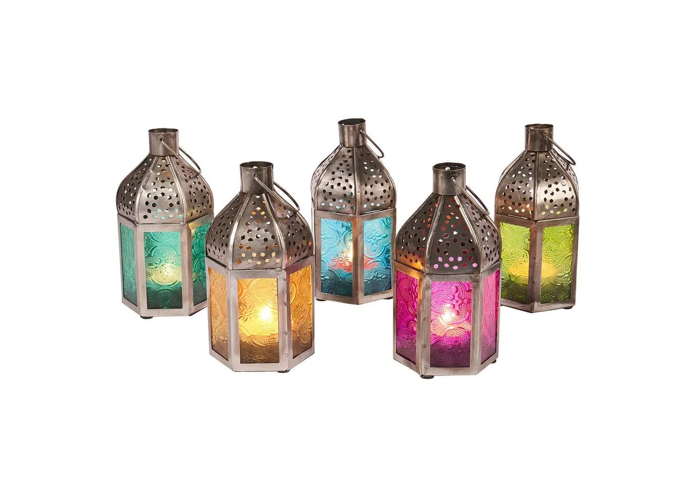 Marrakesch Orientalische Laterne 5er Set Gold Bunt Glas Handarbeit