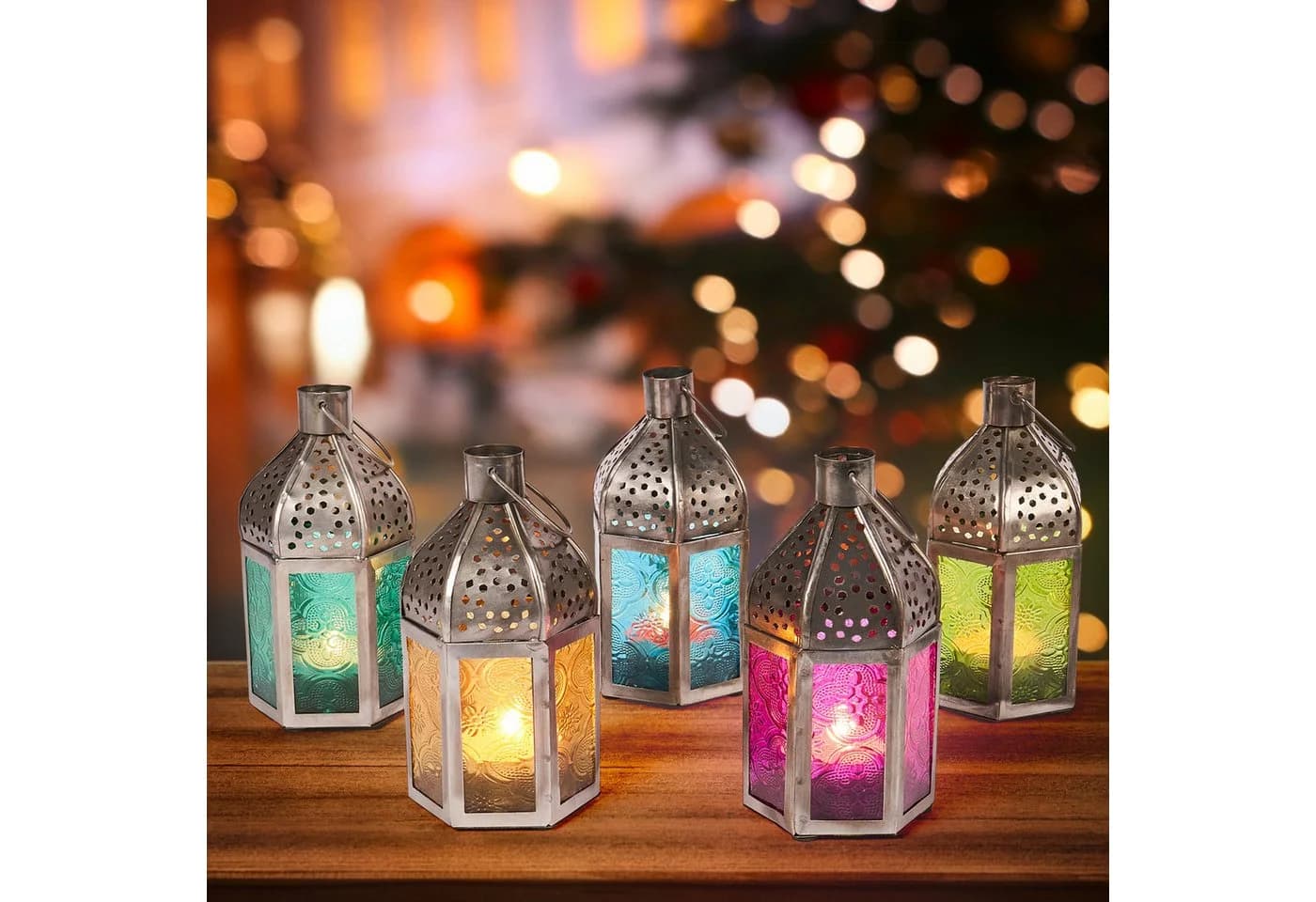 Marrakesch Orientalische Laterne 5er Set Gold Bunt Glas Handarbeit - Bild 2