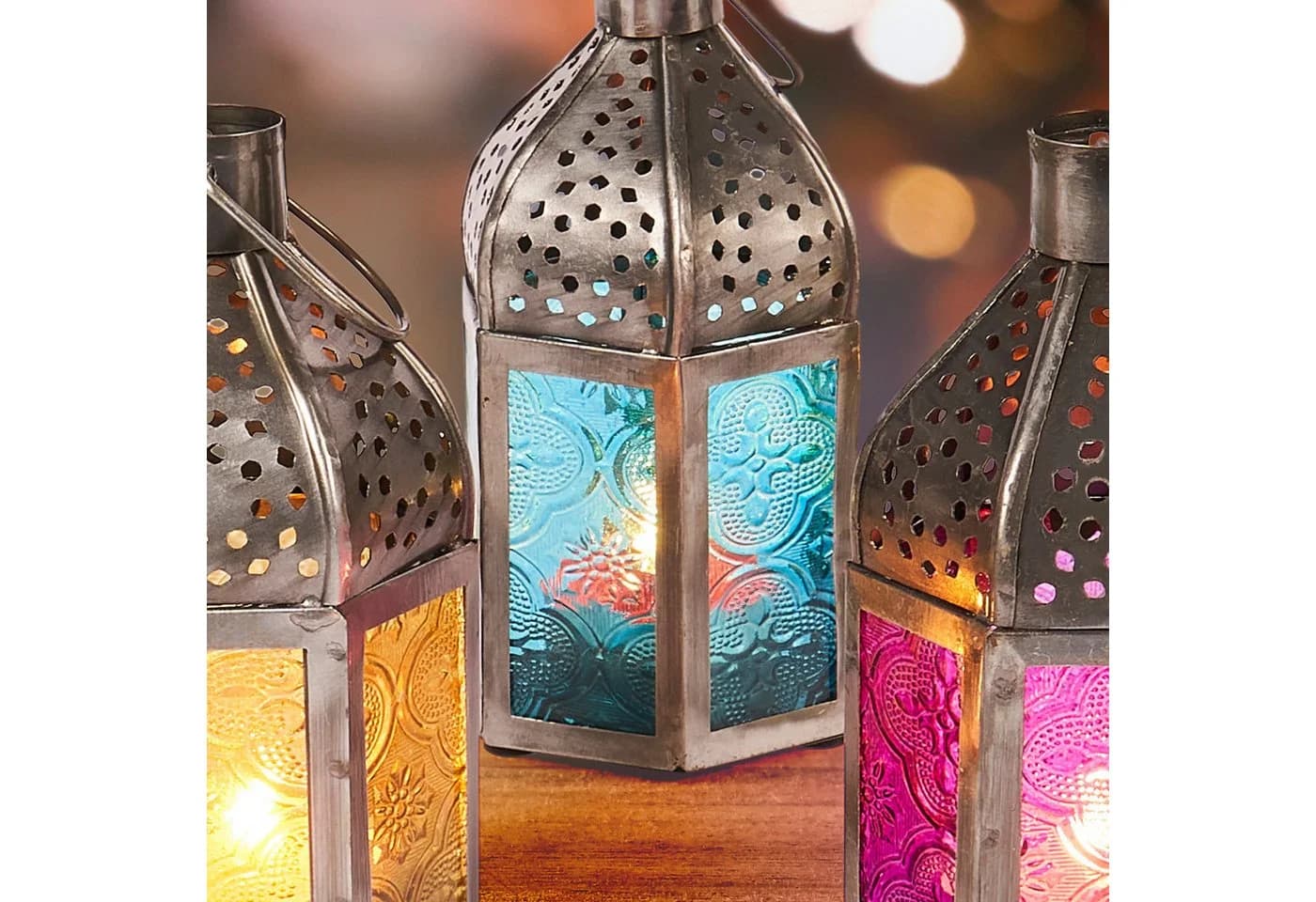 Marrakesch Orientalische Laterne 5er Set Gold Bunt Glas Handarbeit - Bild 3