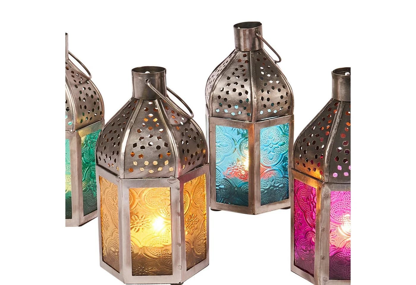 Marrakesch Orientalische Laterne 5er Set Gold Bunt Glas Handarbeit - Bild 4