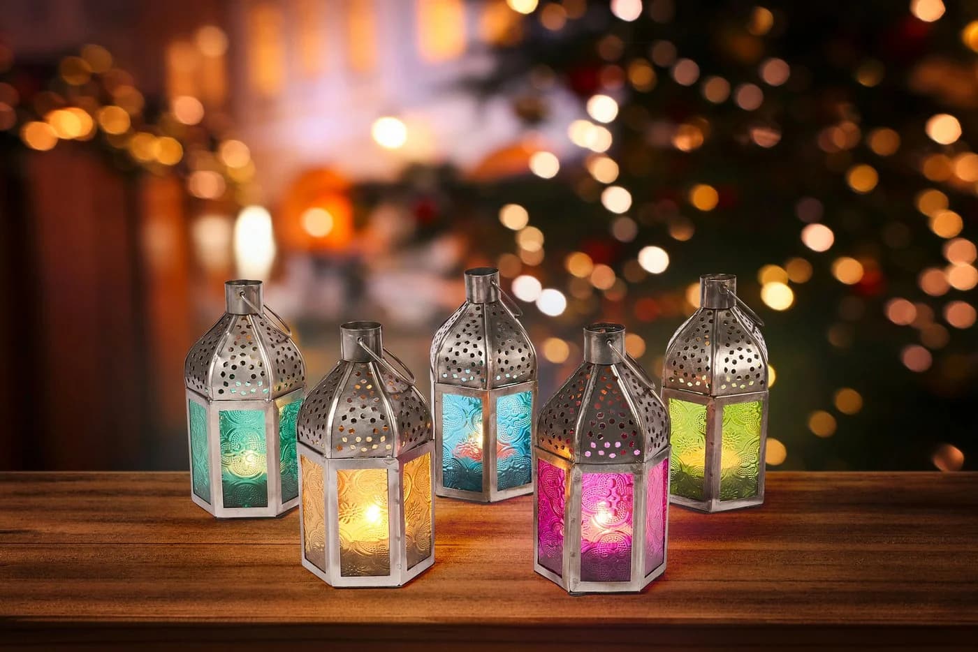 Marrakesch Orientalische Laterne 5er Set Gold Bunt Glas Handarbeit - Bild 5
