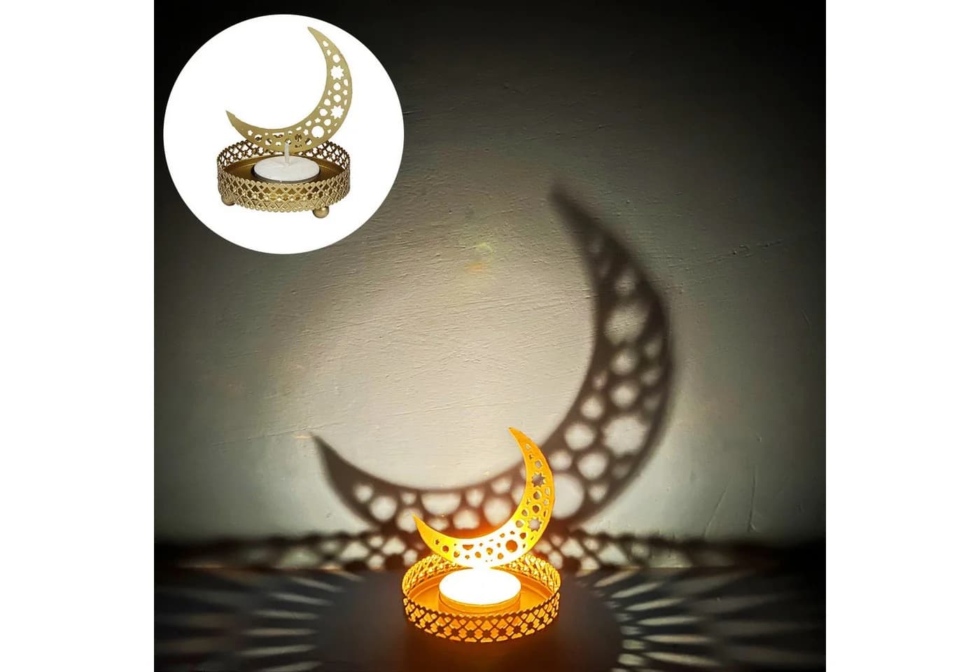 Marrakesch Orient & Mediterran Interior Teelichthalter Mond 8cm Gold Metall - Bild 2