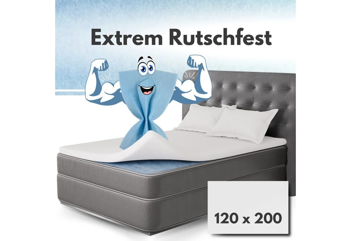 Topper Stopper Matratzenschoner Blau Antirutsch 120x200 cm