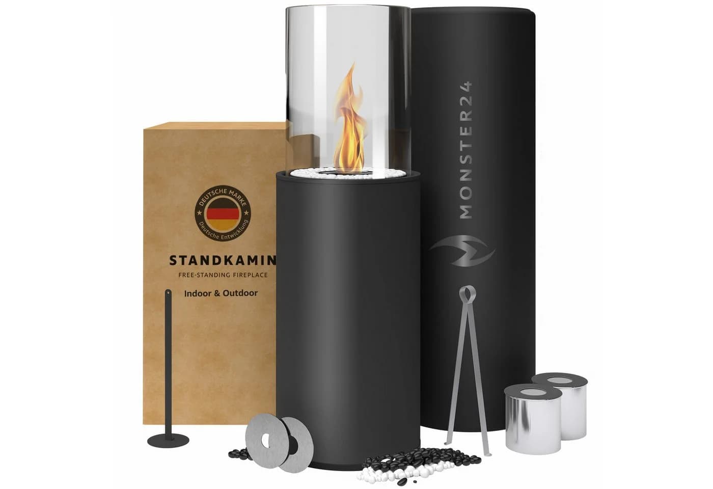 Monster24 Bio-Ethanol Standkamin Schwarz Anthrazit Indoor Outdoor - Bild 2