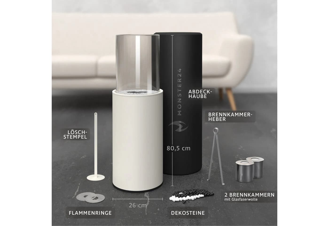 Monster24 Bio-Ethanol Standkamin Indoor Outdoor Weiss