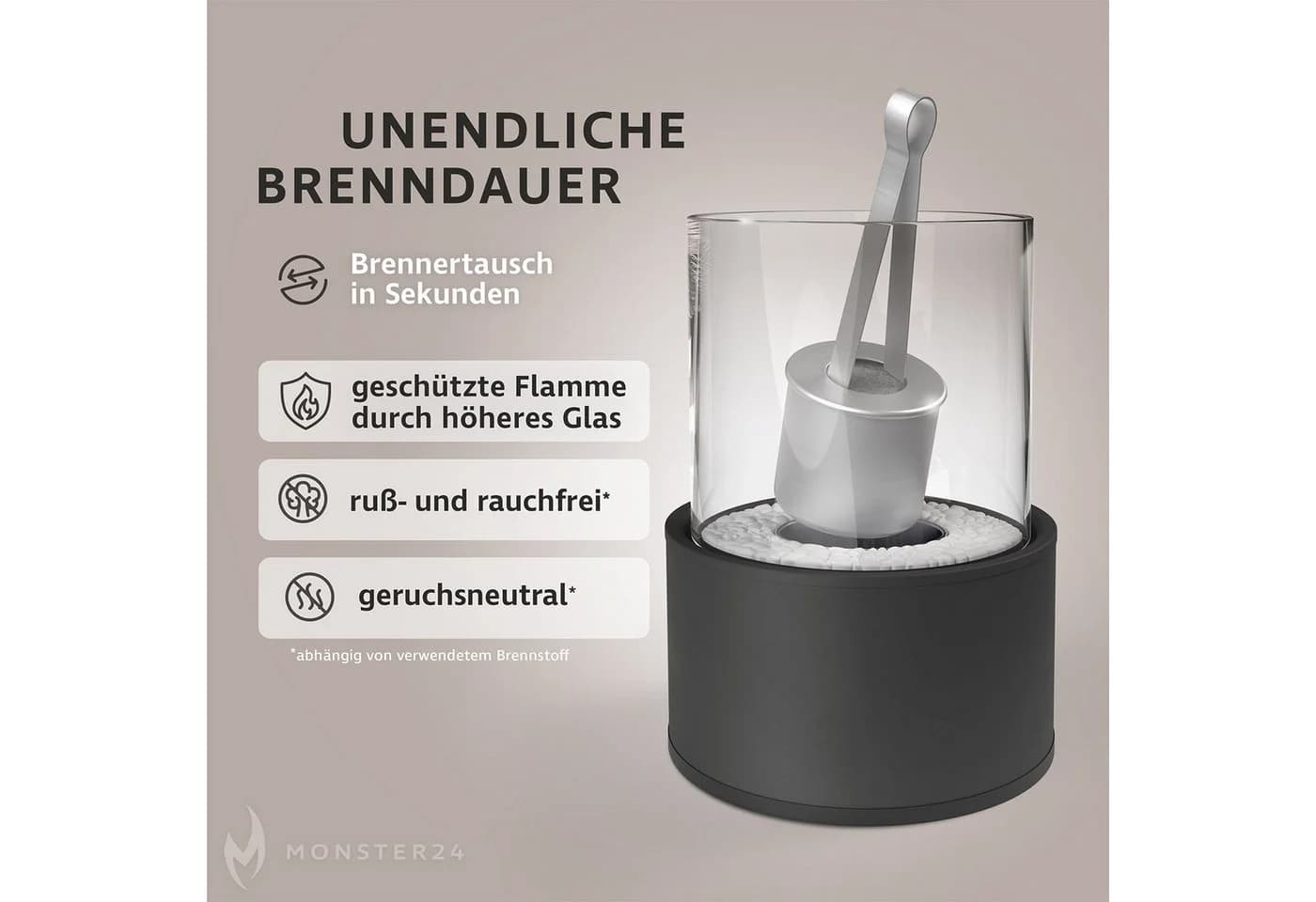 Monster24 Bio-Ethanol Tischkamin Anthrazit mit Glaszylinder - Bild 4
