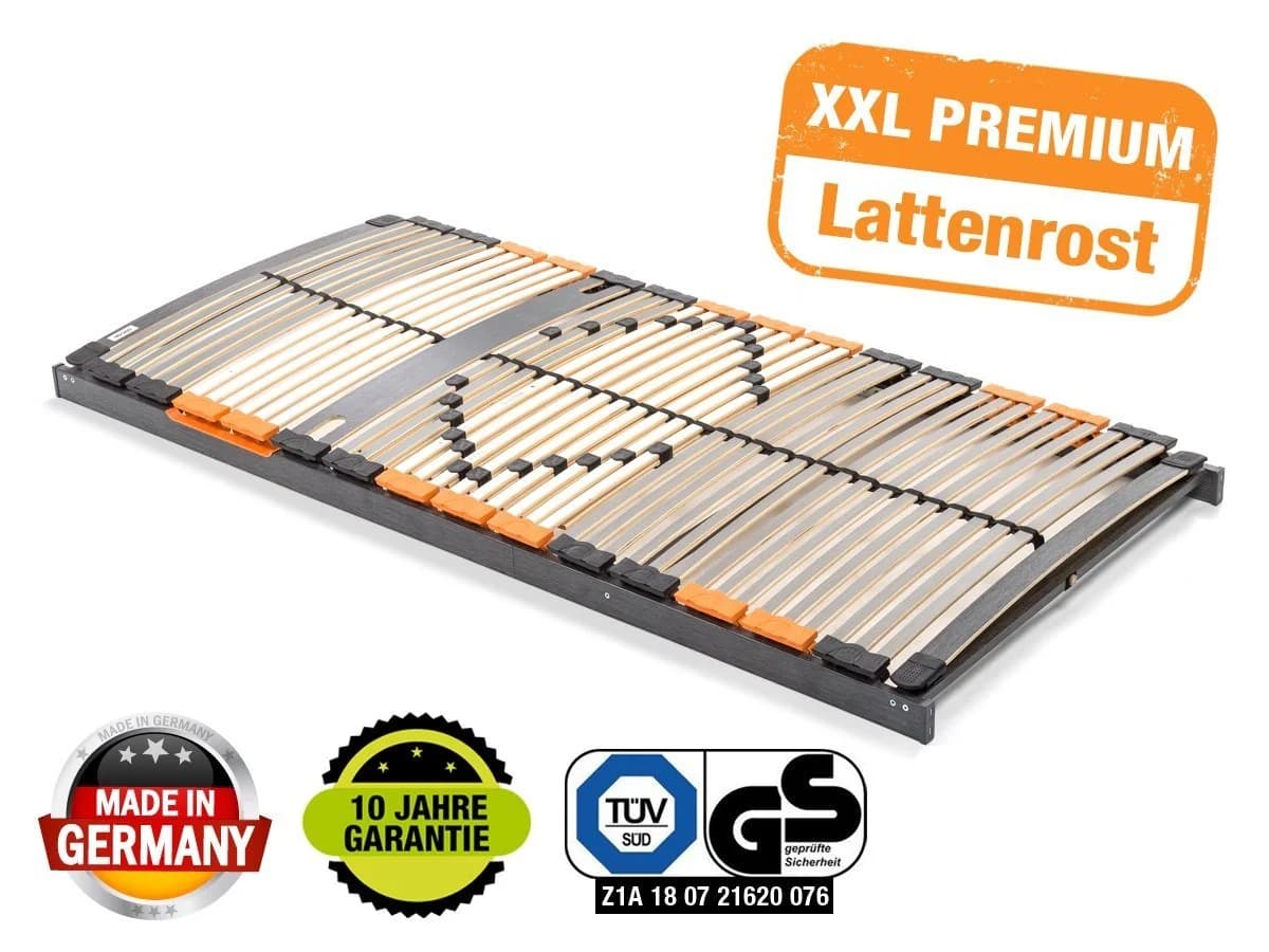 Lattenrost PREMIUM XXL, BMM, Kopfteil nicht verstellbar, Fußteil nicht verstellbar, extrem stabil mit XXL-Federholzleisten, geräuschlose Trio HQ-Kappen, holmübergreifende Latten, 12-fach Härteverstellung
