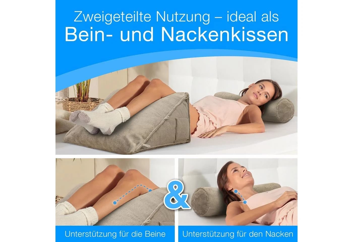ELONEO Rückenkissen mit Nackenrolle Beige für Sofa & Bett - Bild 5
