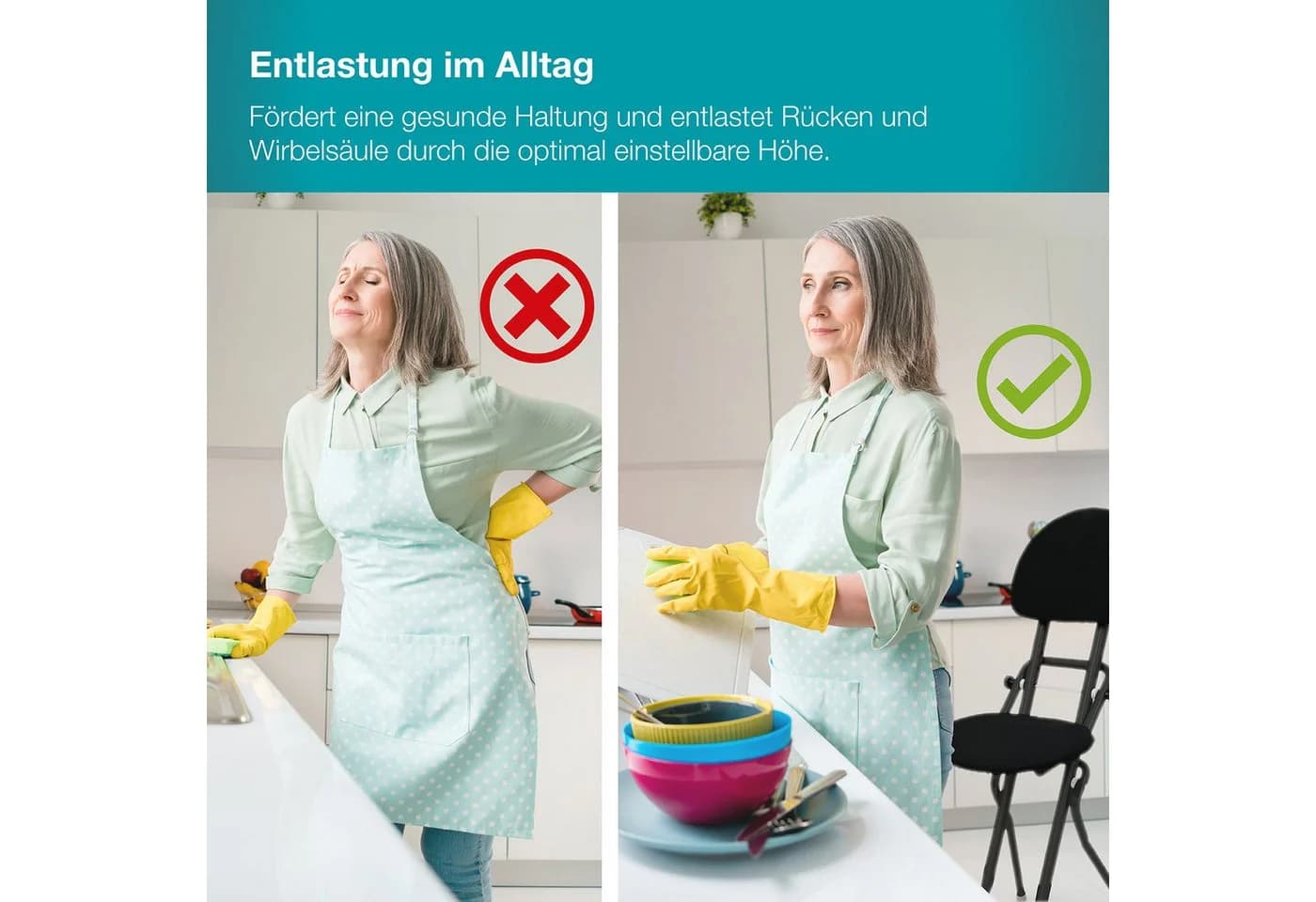 ELONEO Stehhilfe Schwarz höhenverstellbar mit Rückenkissen - Bild 4