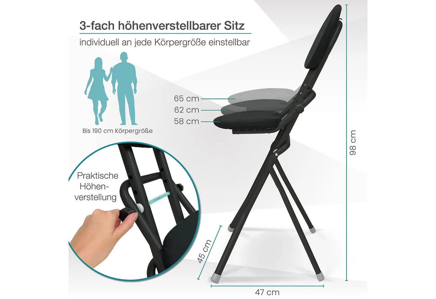 ELONEO Stehhilfe Schwarz höhenverstellbar mit Rückenkissen - Bild 5