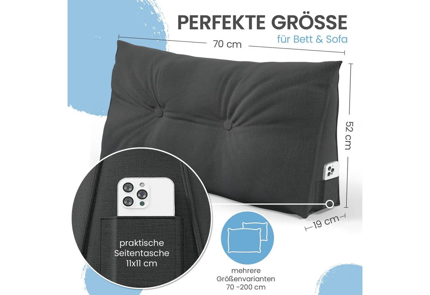 Bett- und Rückenstützkissen Anthrazit 70cm - Bild 3