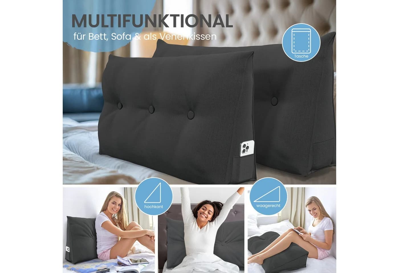 Bett- und Rückenstützkissen Anthrazit 70cm - Bild 5