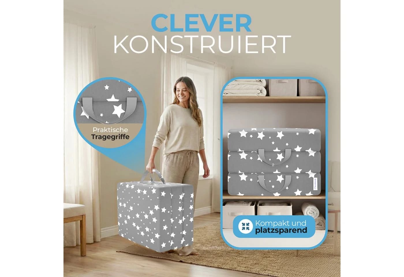 ELONEO Klappmatratze 3-teilig, Gästematratze mit extra dicken Schaumstoff, 15 cm hoch, waschbarer Bezug, geeignet für Hausstauballergiker, schadstoffgeprüft - Bild 4
