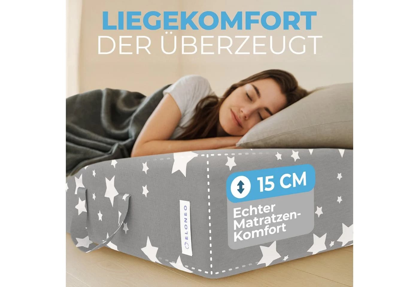 ELONEO Klappmatratze 3-teilig, Gästematratze mit extra dicken Schaumstoff, 15 cm hoch, waschbarer Bezug, geeignet für Hausstauballergiker, schadstoffgeprüft - Bild 5