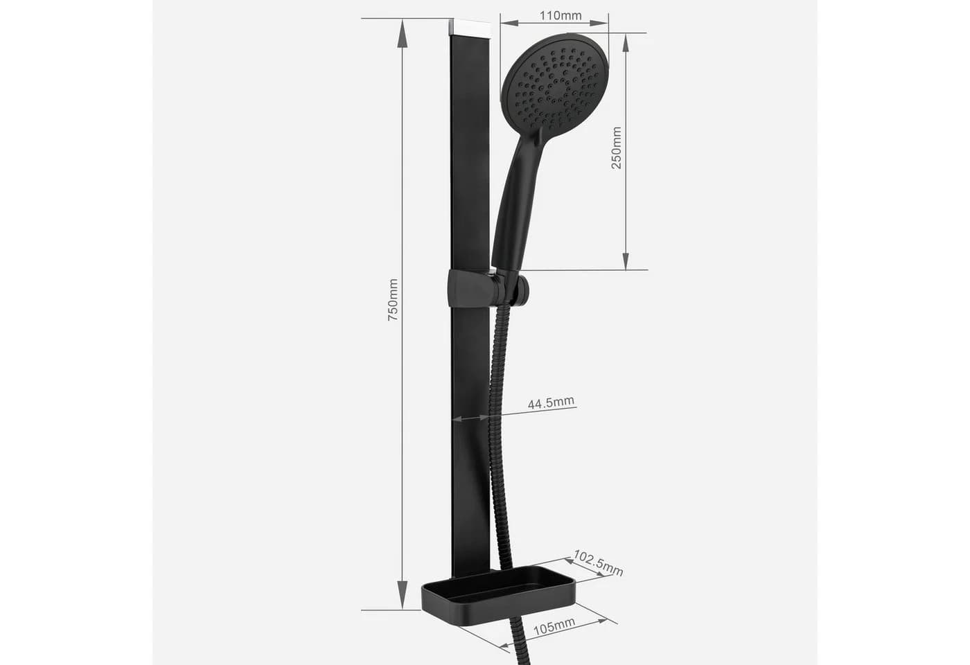 Euroshowers GmbH Duschstange mit Duschkopf Set Ohne Bohren 3M Kleber Schwarz