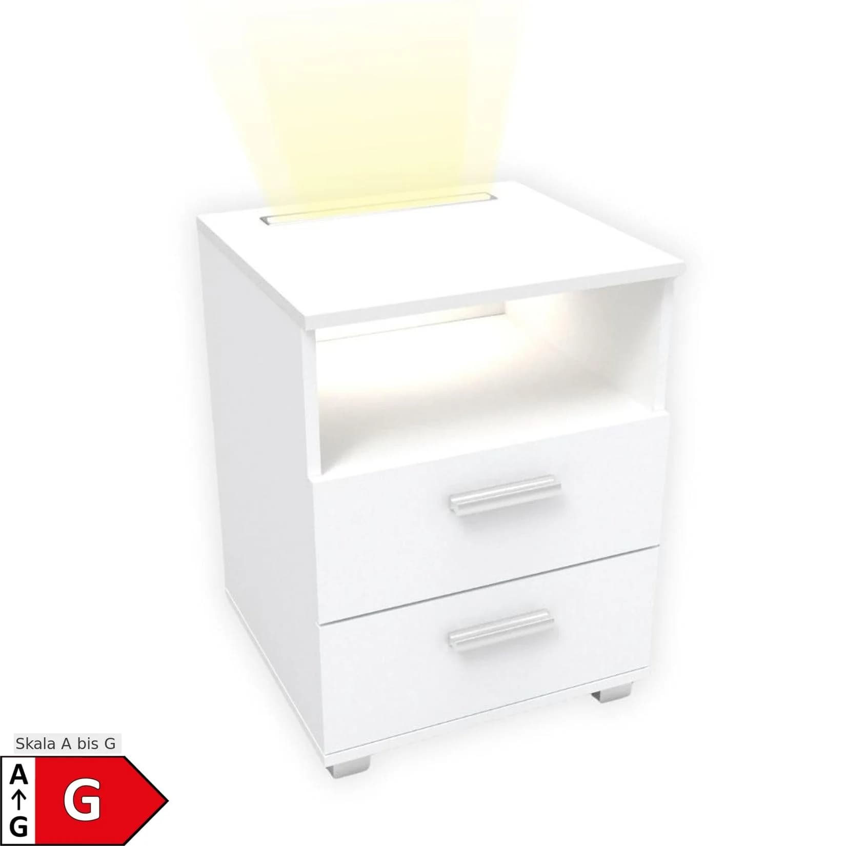 kalb Mila Nachtkonsole Weiß mit integrierter LED-Beleuchtung dimmbar