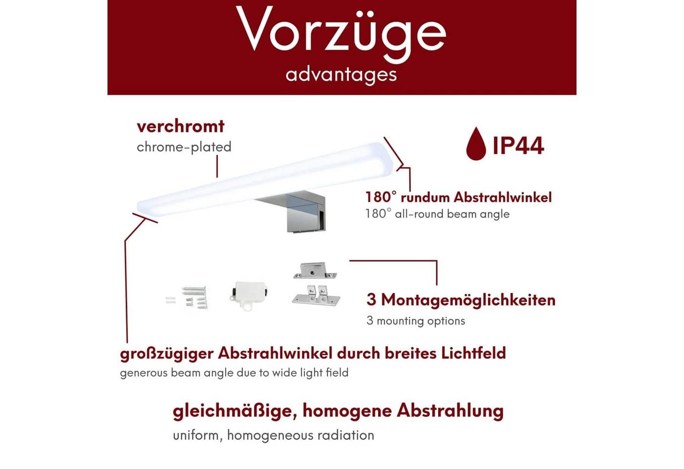 kalb LED Spiegelleuchte Mera 300mm Chrom Warmweiß - Bild 4