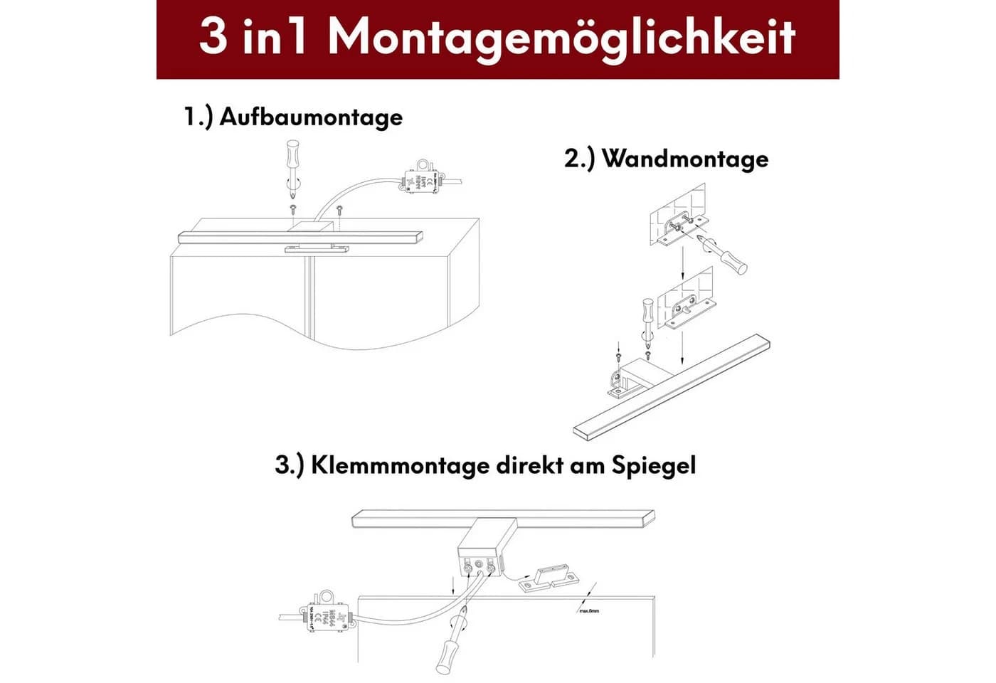kalb LED Spiegelleuchte 100cm Badleuchte silbergrau warmweiß - Bild 4
