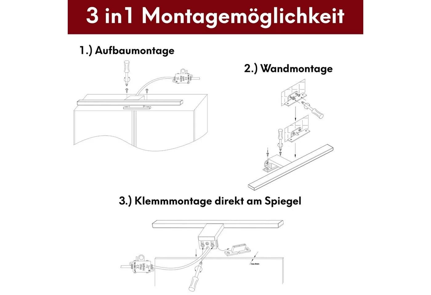 kalb LED Spiegelleuchte 100cm Badleuchte Schwarz Neutralweiß - Bild 4