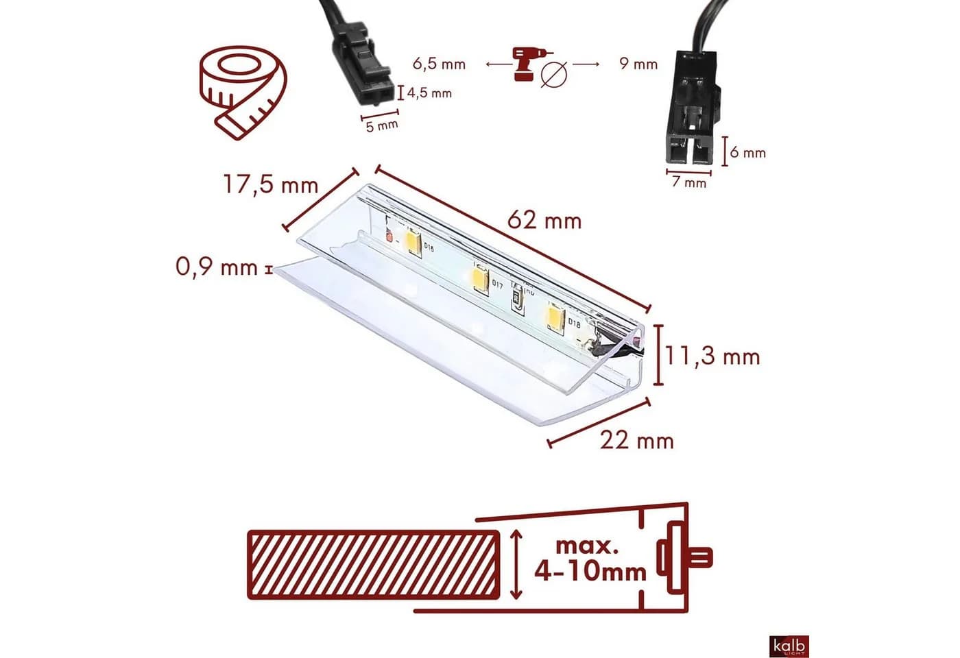 kalb LED Glaskantenbeleuchtung Clip Set 3000K/5000K Transparent Plug & Play - Bild 5