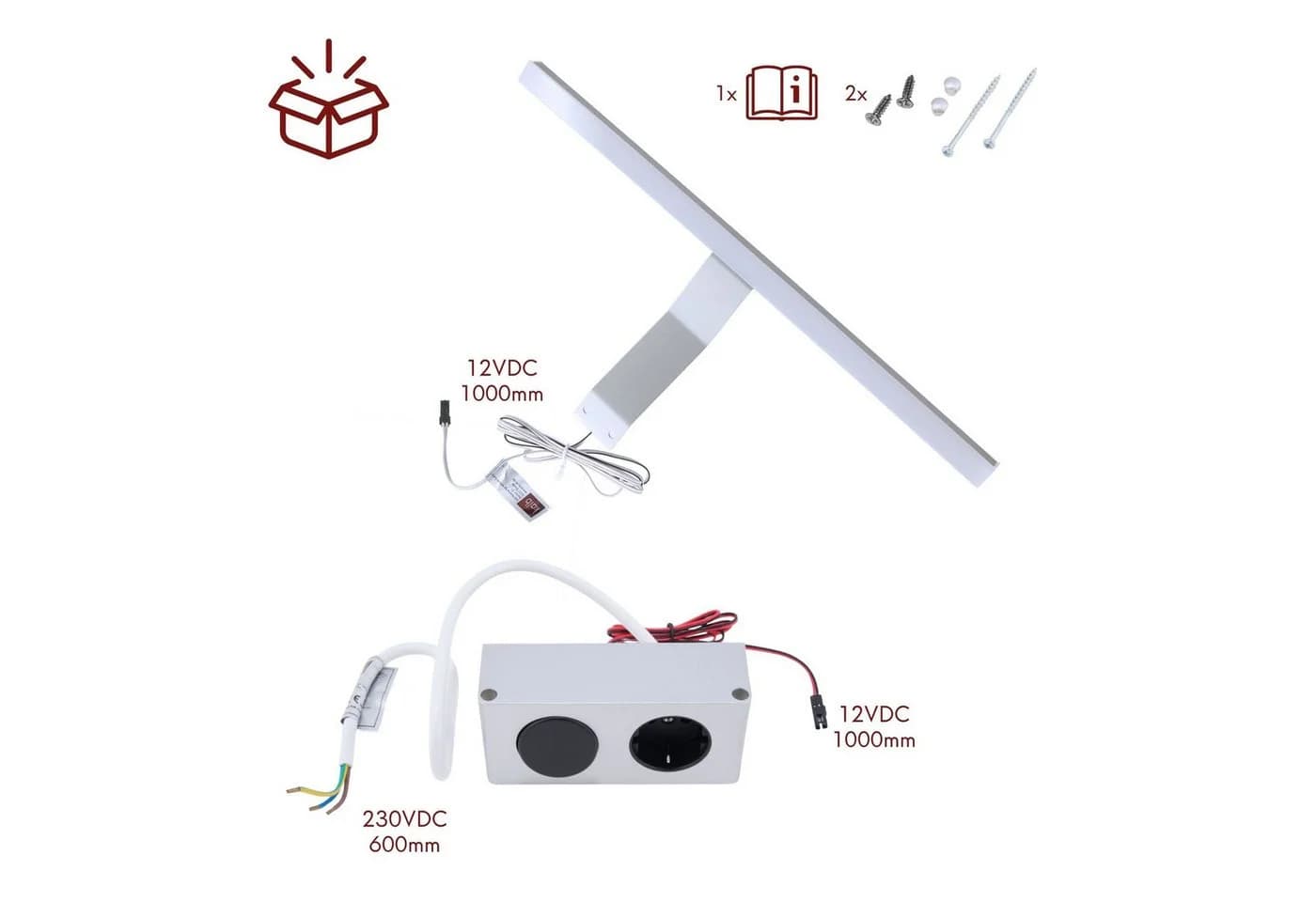 kalb LED-Spiegelleuchte Lancea 34cm Steckdose & Schalter silbergrau - Bild 5
