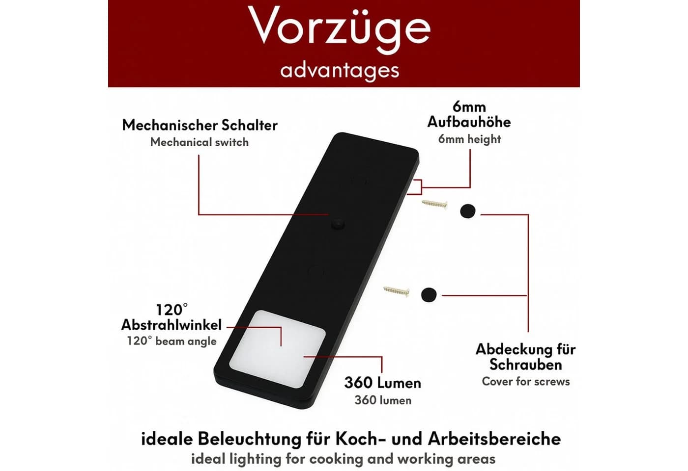 kalb LED Unterbauleuchte Solid2 3er Set Schwarz Mechanischer Schalter - Bild 3