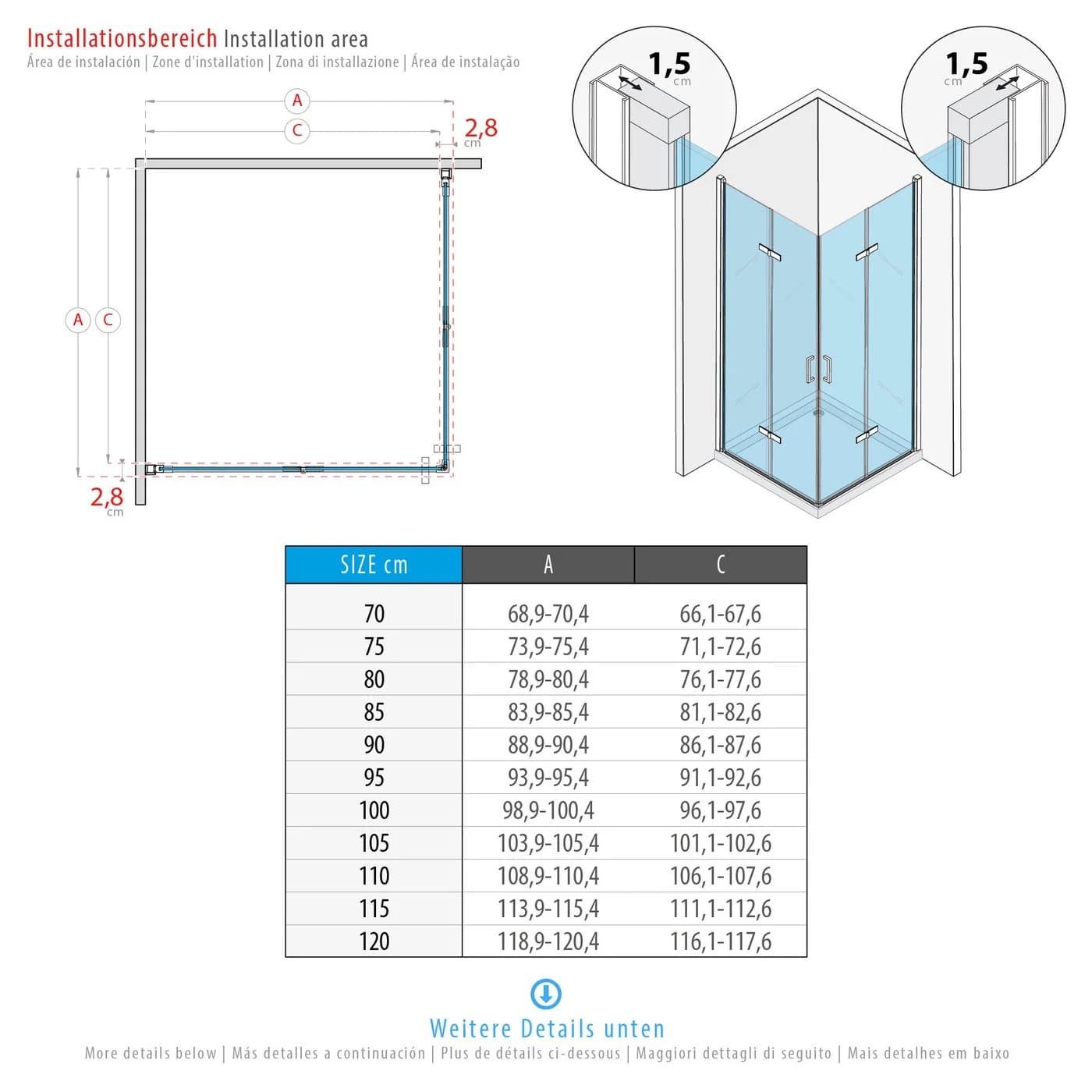 i-flair Eckdusche Falttür MATILDE 6mm ESG Glas Silber - Bild 3