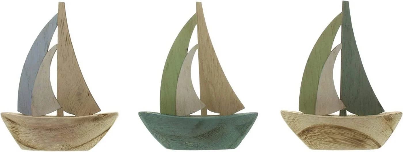 Dekoleidenschaft Mini Segelboote Set 3 St. Blau/Grün Holz - Bild 2