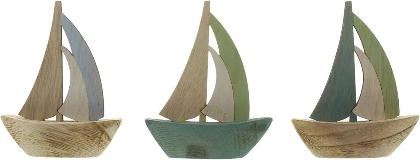 Dekoleidenschaft Mini Segelboote Set 3 St. Blau/Grün Holz - Bild 3